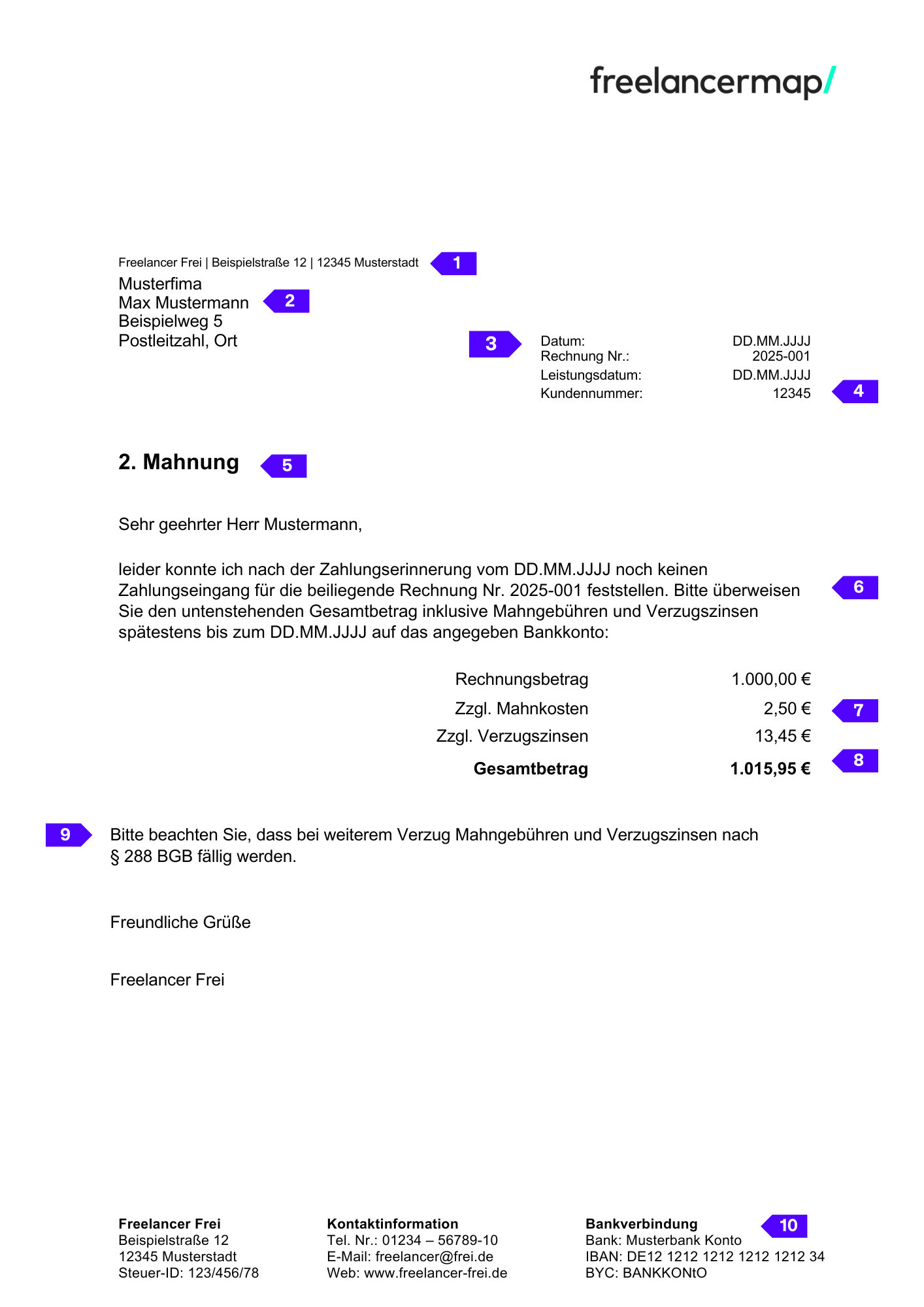 Vorlage 2. Mahnung kostenlos