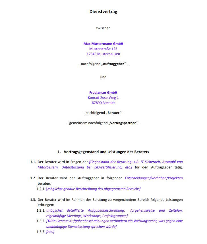 Dienstvertrag Vorlage