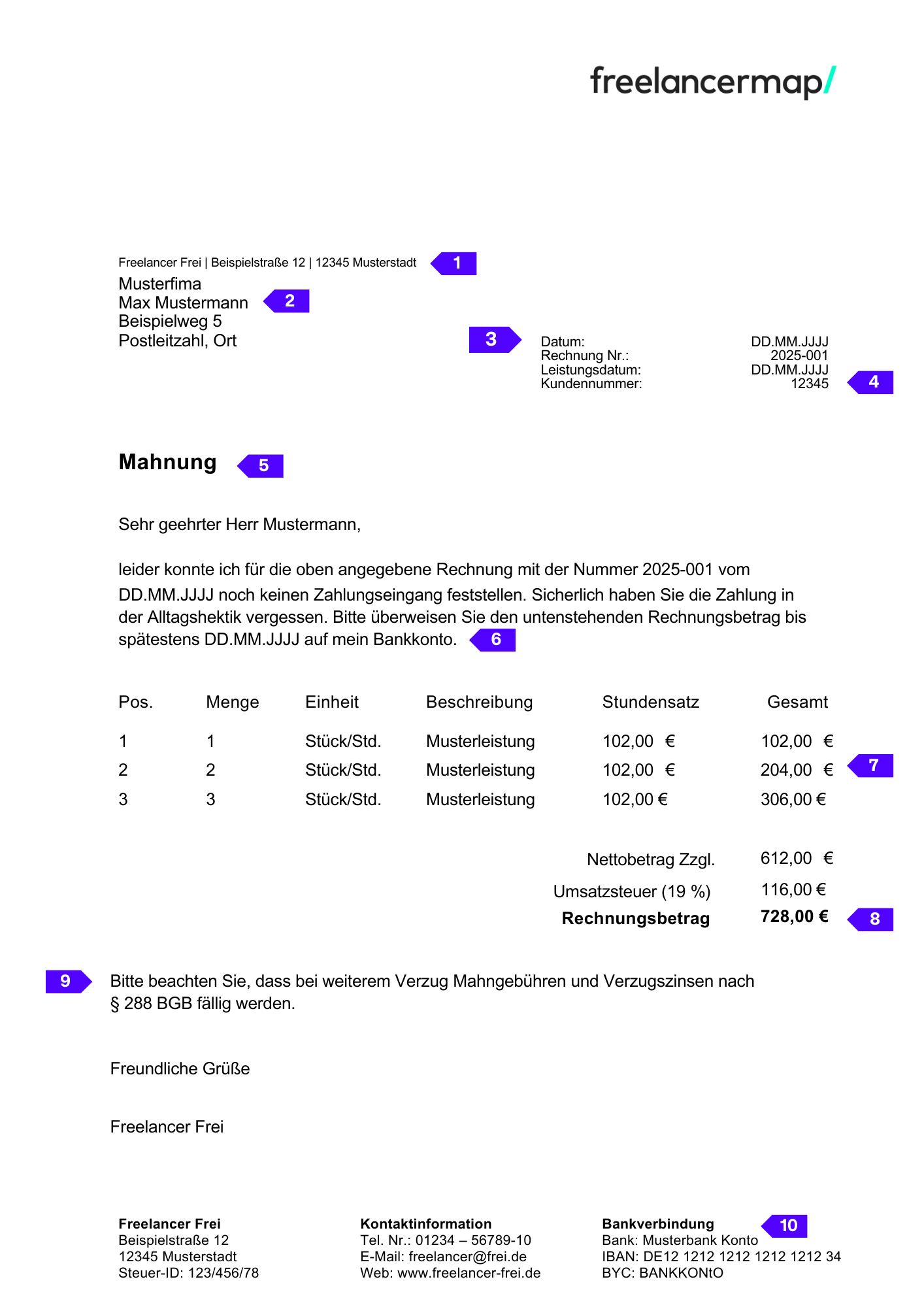 Muster Vorlage erste Mahnung