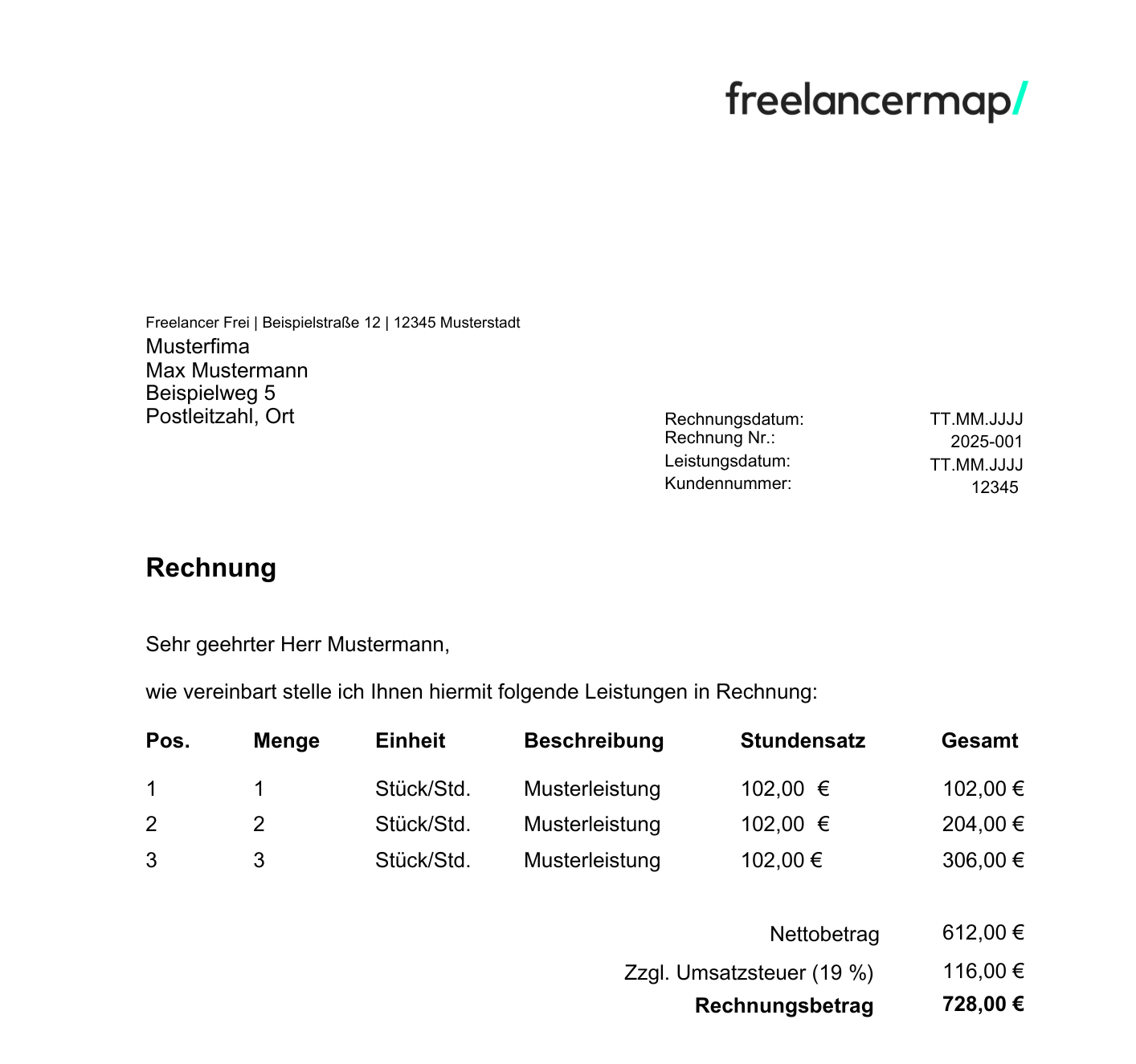 Rechnung Vorlage Muster