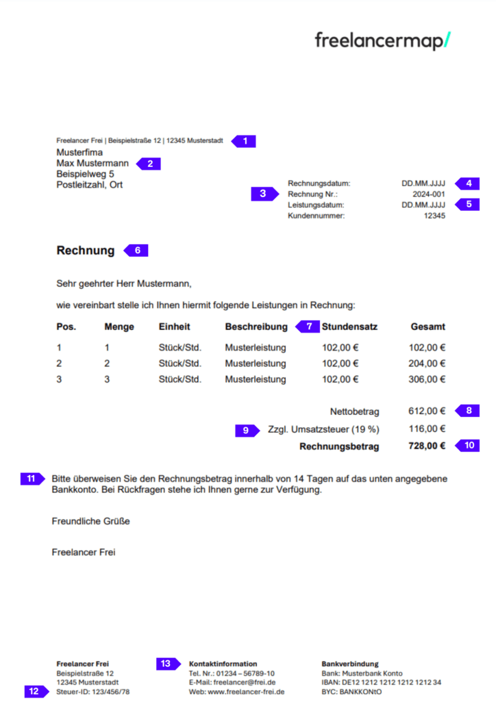 Rechnung Vorlage Pflichtangaben Rechnung