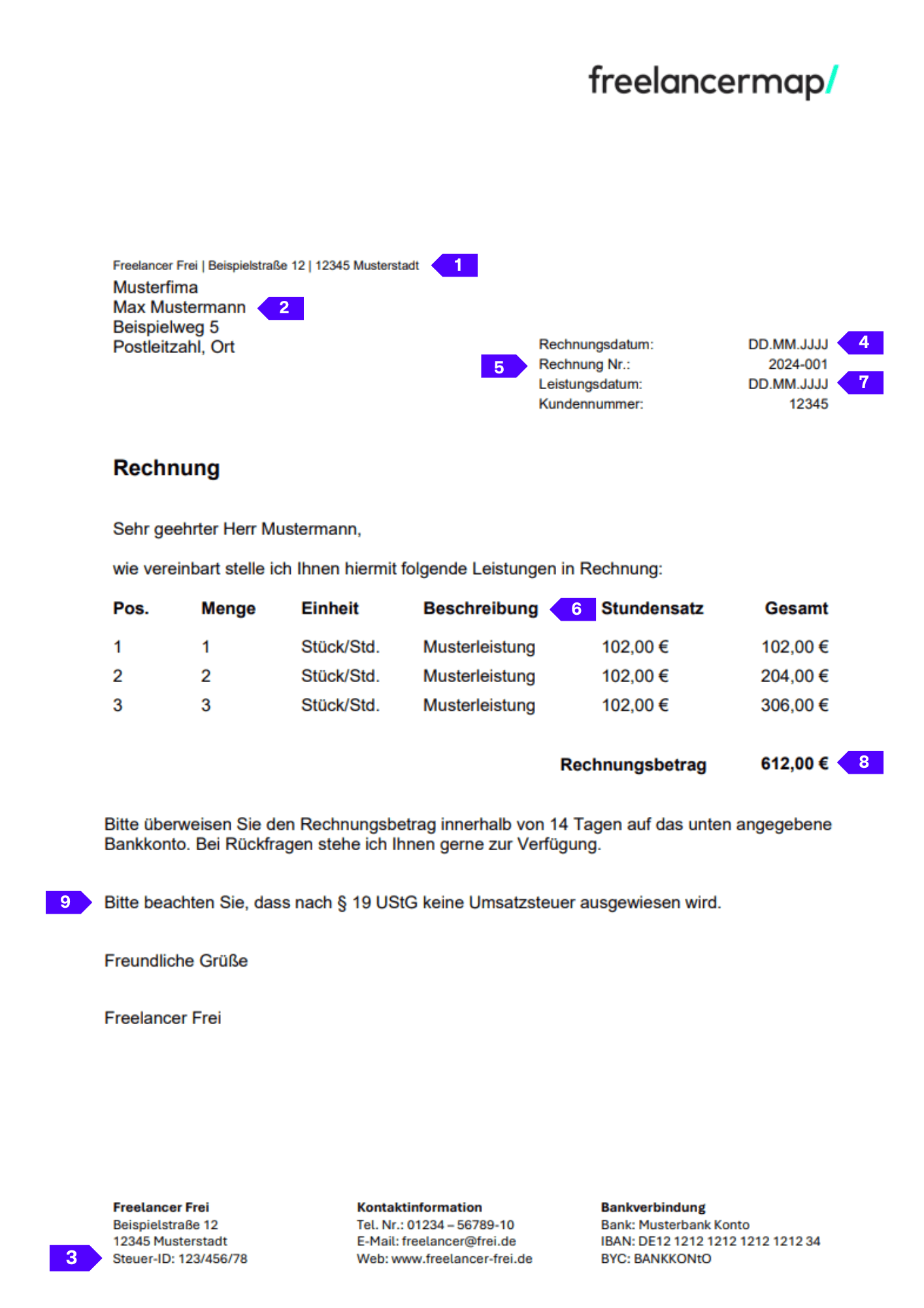 Pflichtangaben einer Kleinunternehmerrechnung