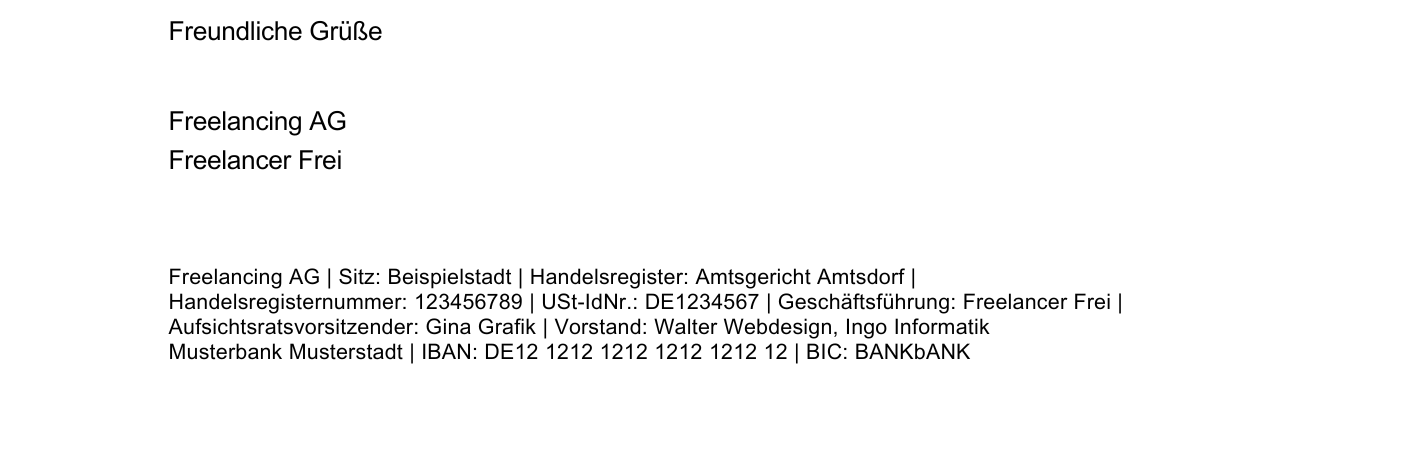 Fußzeile Geschäftsbrief AG Vorlage